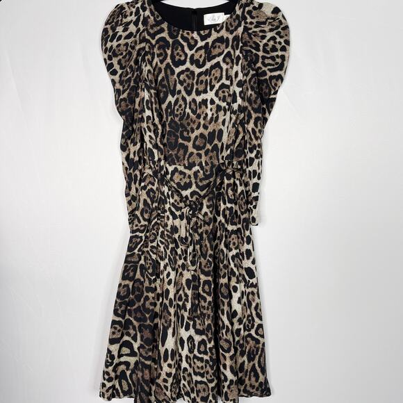 Eliza J 4P Petite Leopard Print Long Sleeve Midi Dress in Animal Brown Black - Picture 1 of 12